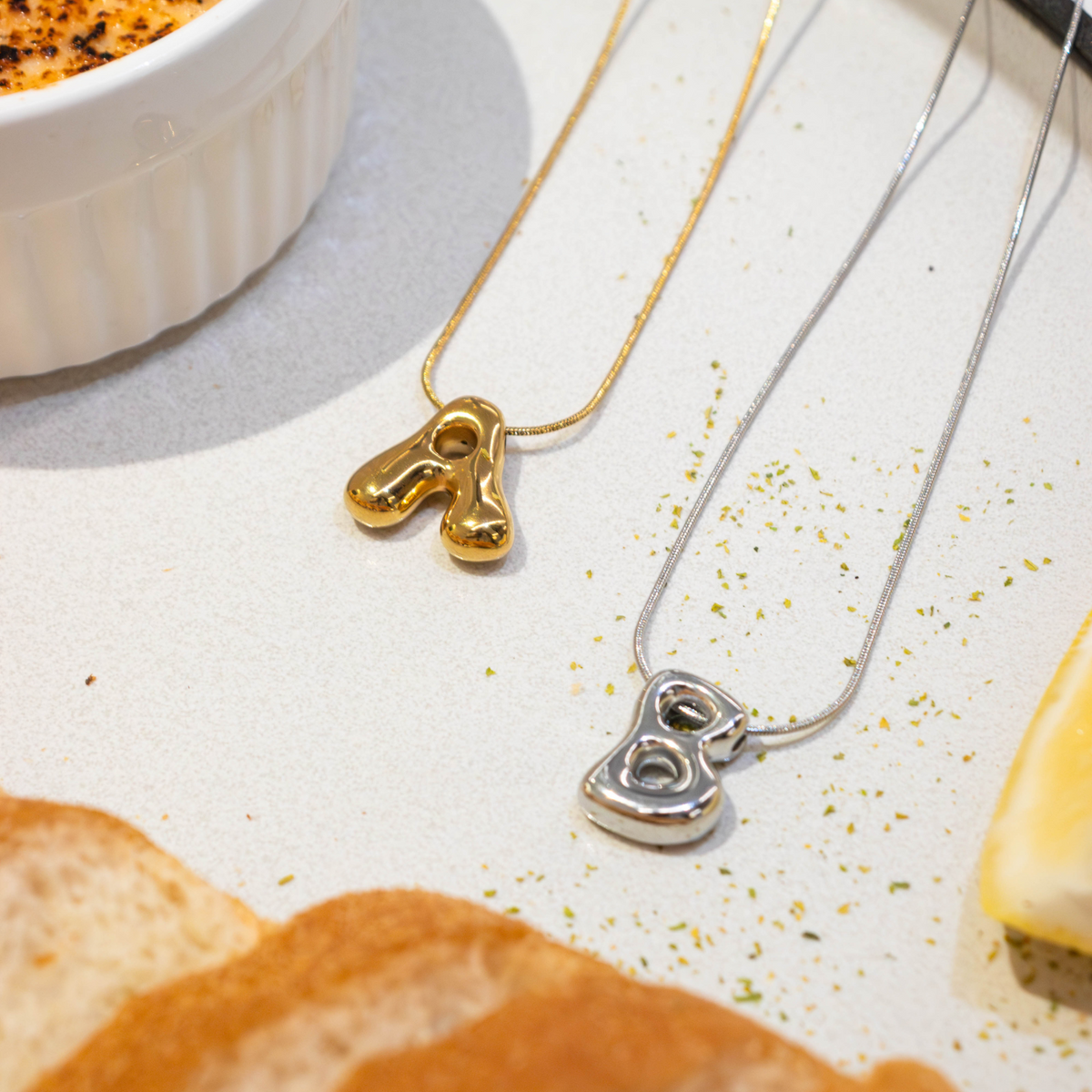 Golden Glow Bubble Letter Initial Necklace