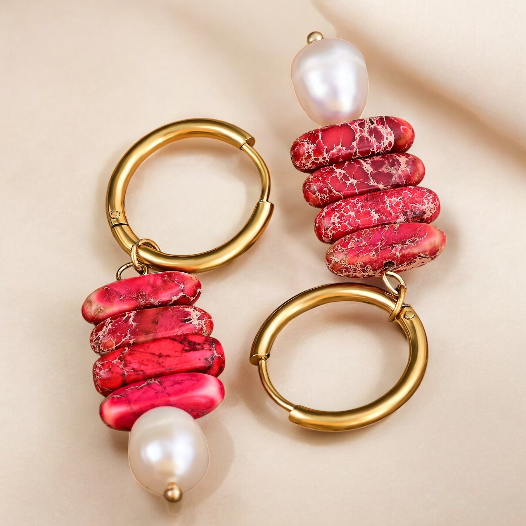 Ocean Bliss Pearl & Jade Jasper Hoop Drops