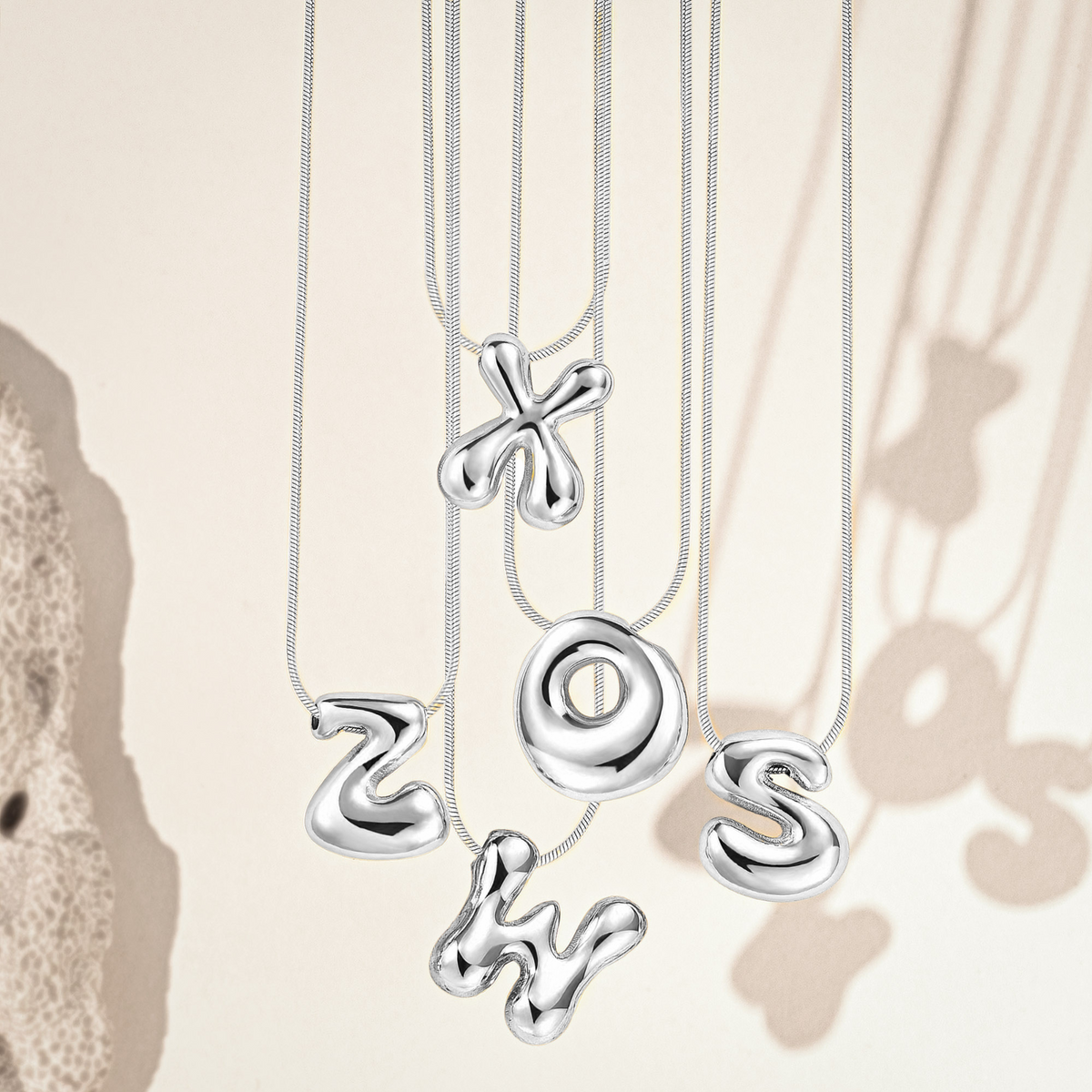 Silver Glow Bubble Letter Initial Necklace