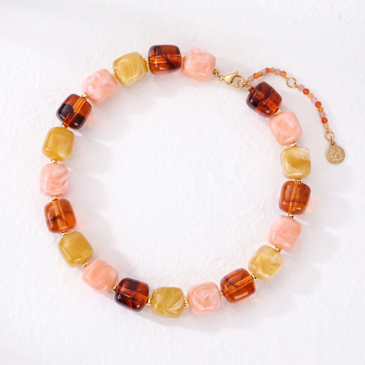 Chunky Square Bead Necklace Orange