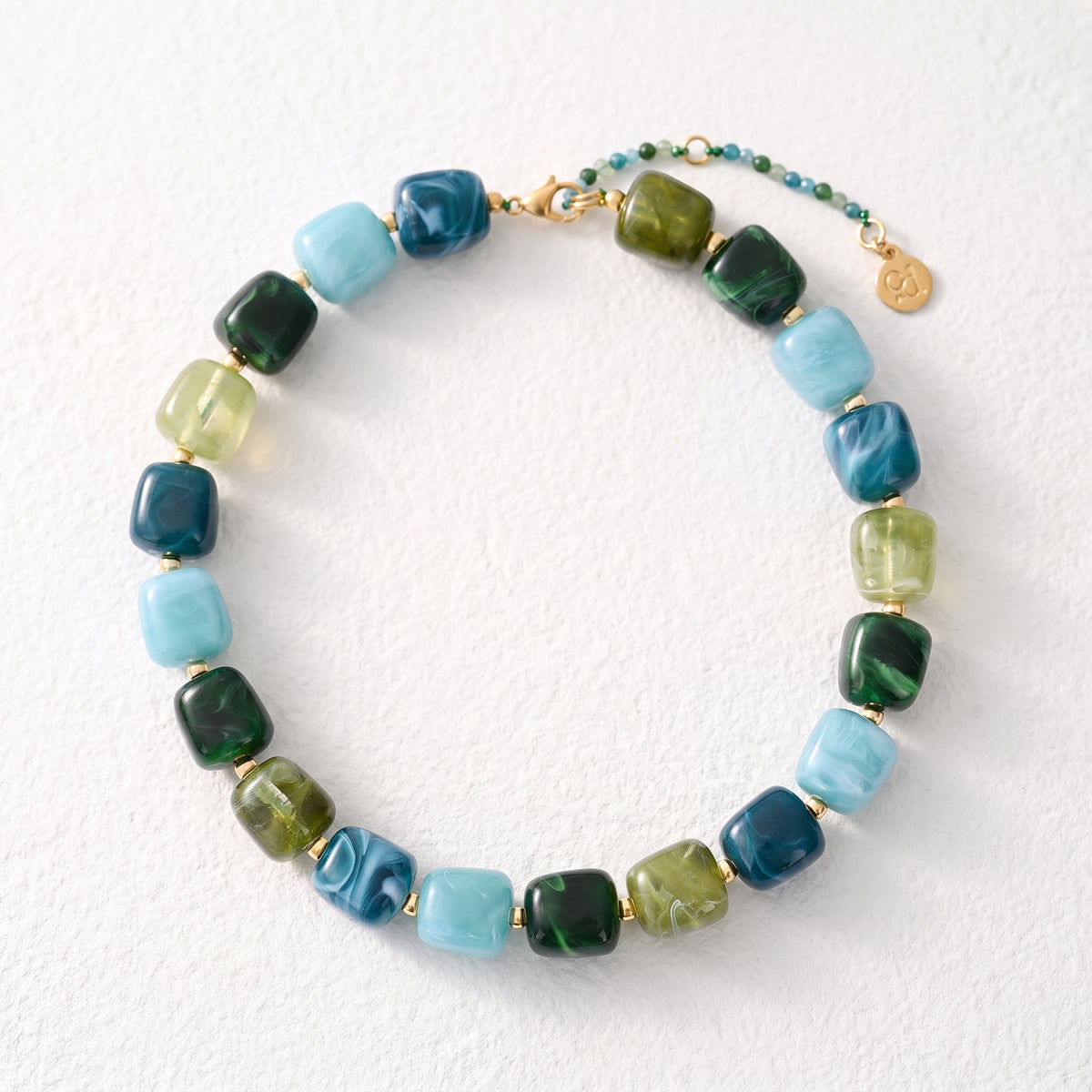 Chunky Square Bead Necklace Rainbow