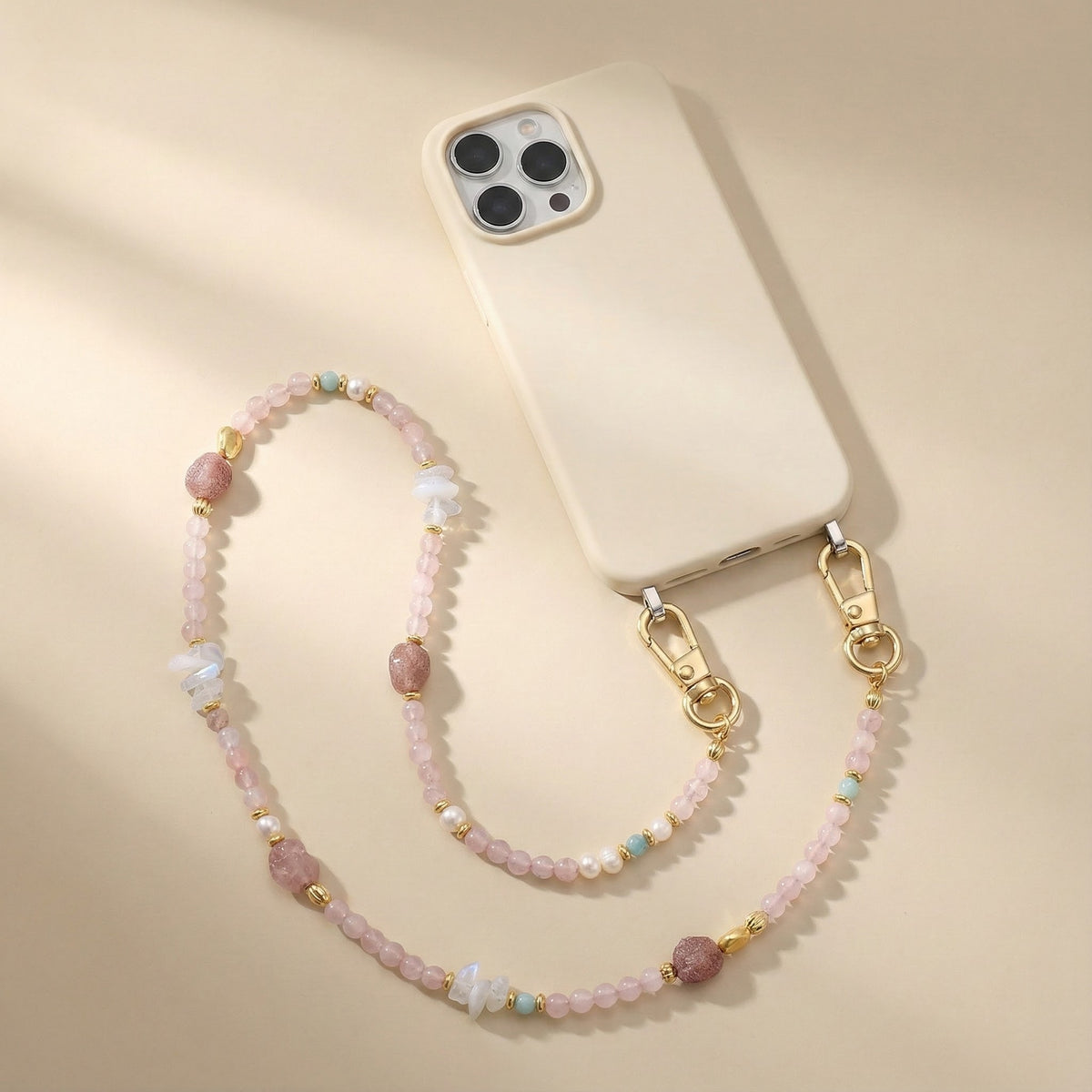 Rose Quartz Charm Phone Chain