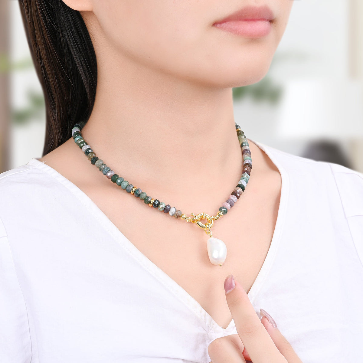 Agate Pearl Charm Necklace