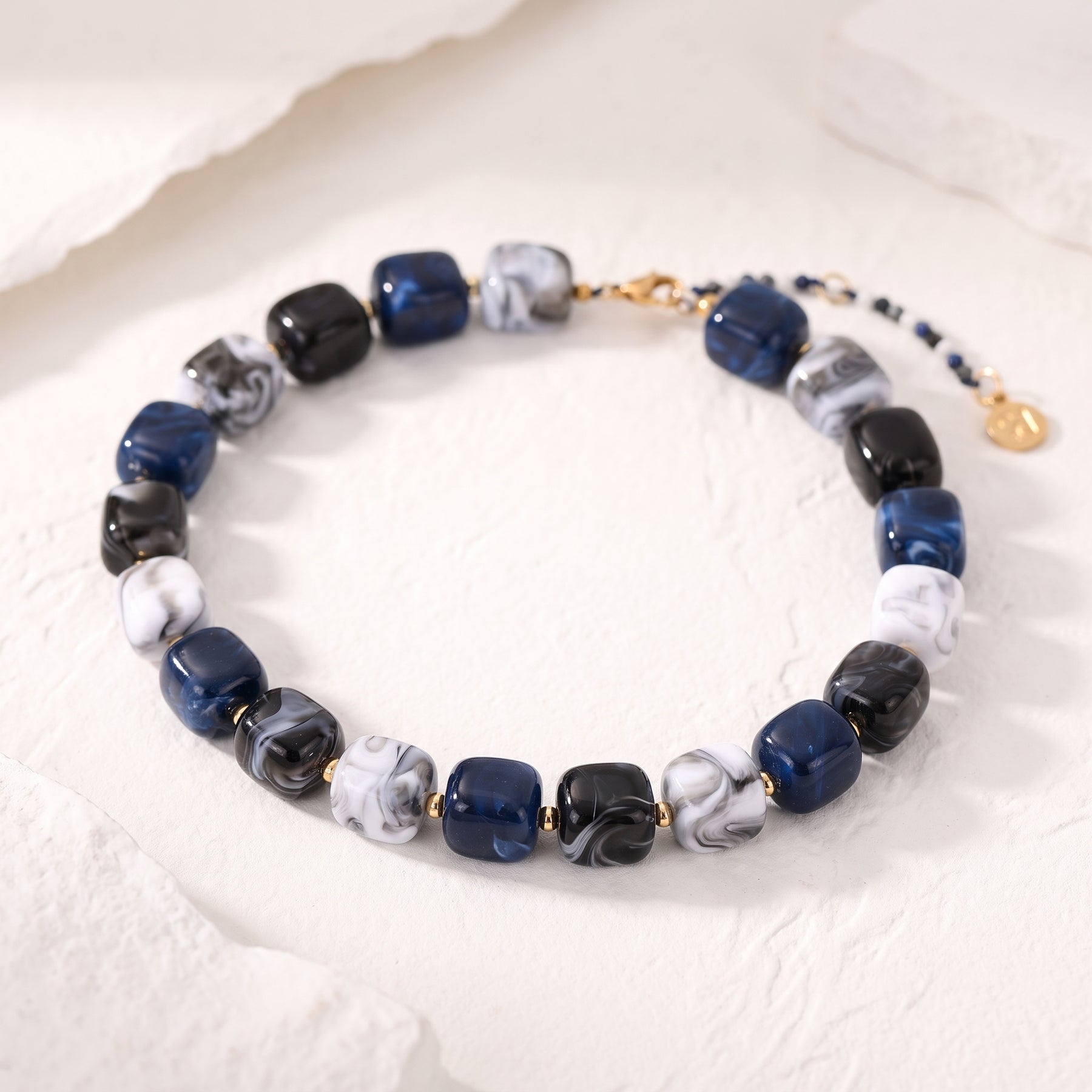 Chunky Square Bead Necklace Ocean