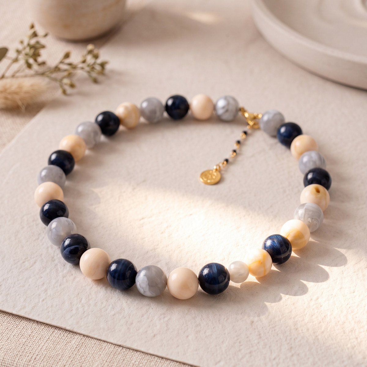 Chunky Gray Beaded Necklace