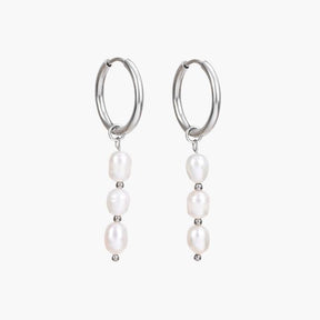 Silver Lustrous Cascade Pearl Hoop Earrings