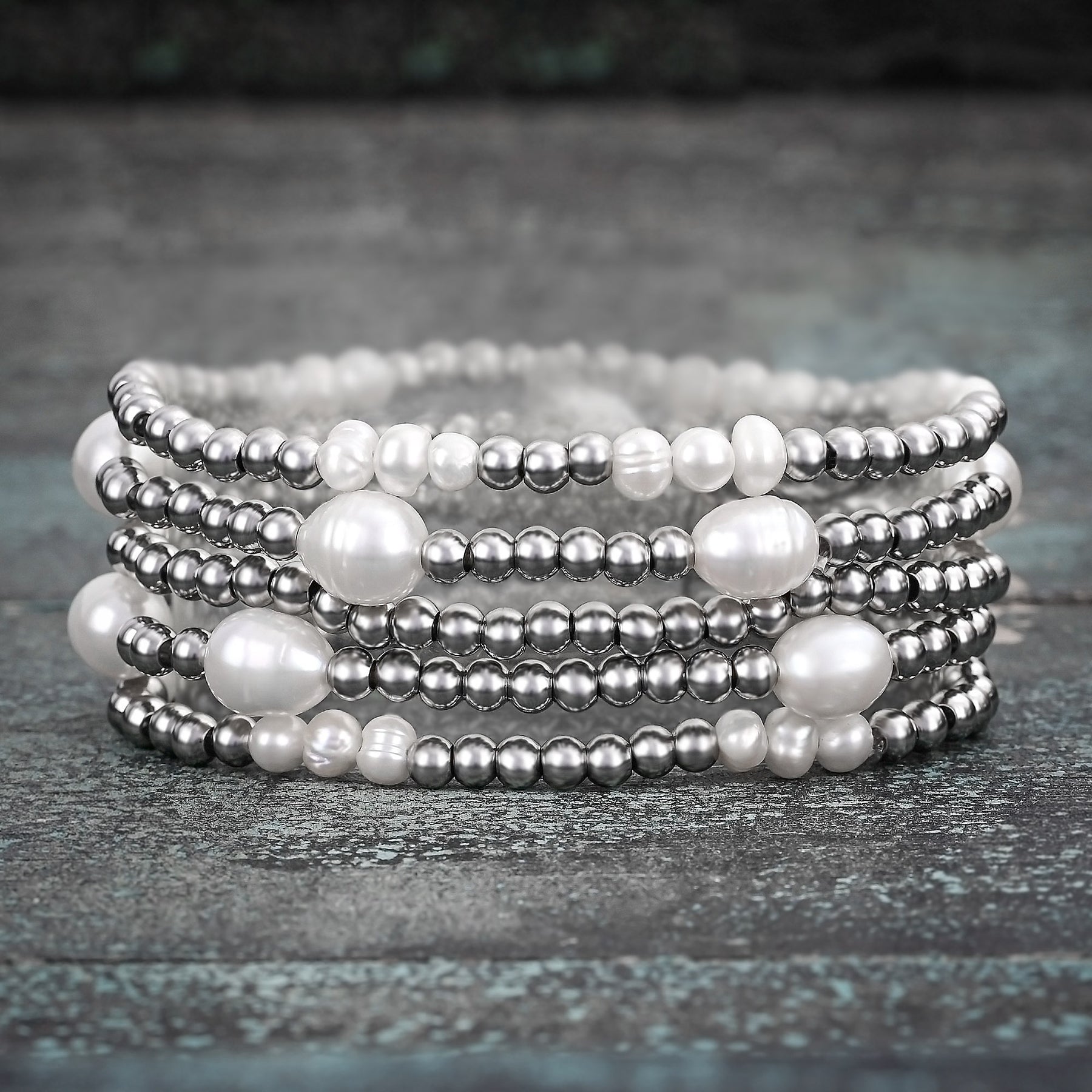 Pearl and Silver Bracelet Set