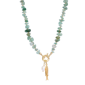 Aventurine Pearl Charm Necklace