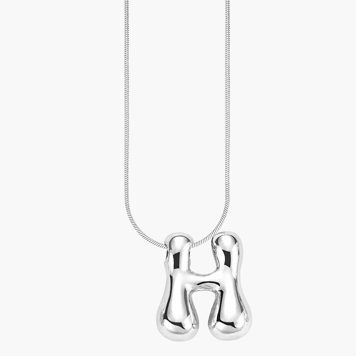 Silver Glow Bubble Letter Initial Necklace