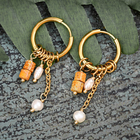 Golden Rust Bloom Drop Hoop Earrings