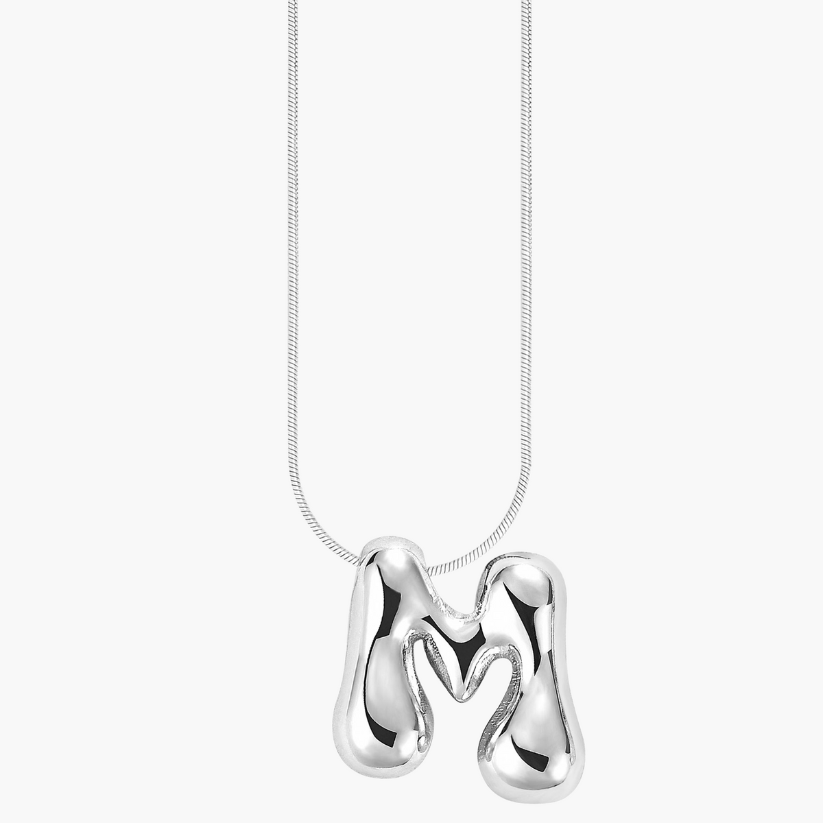 Silver Glow Bubble Letter Initial Necklace