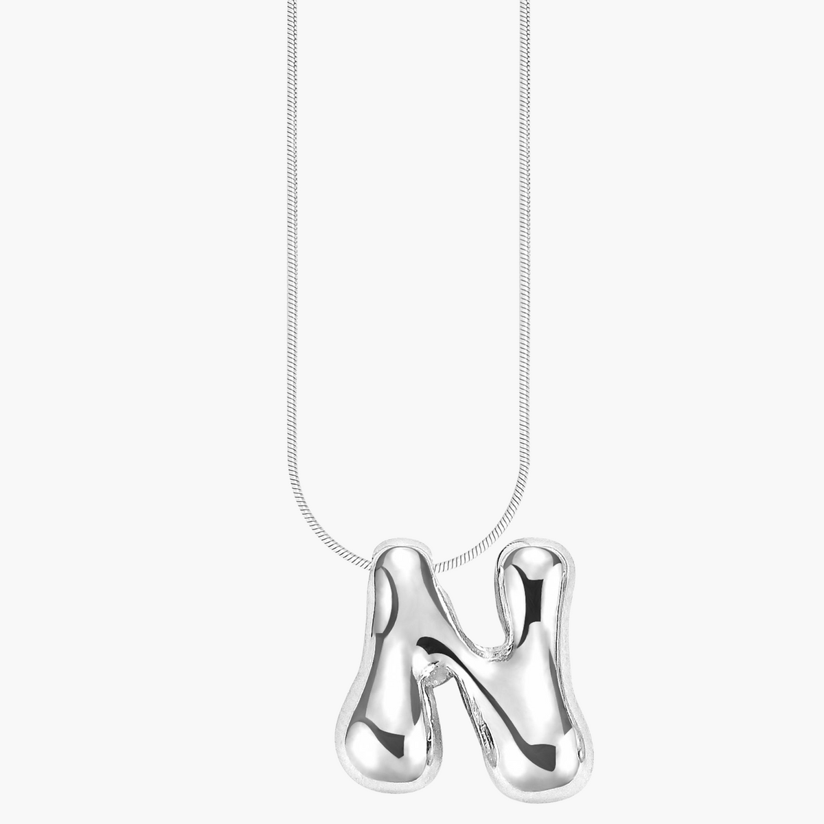 Silver Glow Bubble Letter Initial Necklace
