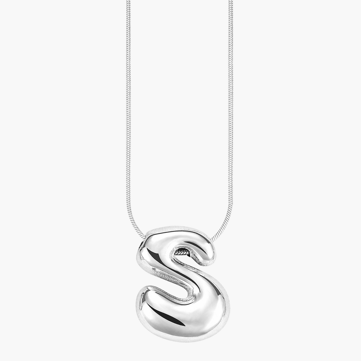 Silver Glow Bubble Letter Initial Necklace