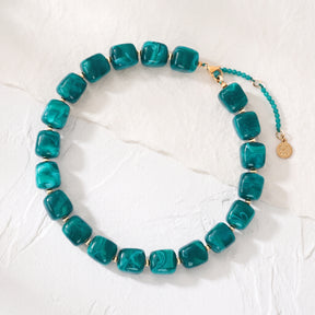 Chunky Square Bead Necklace Marble