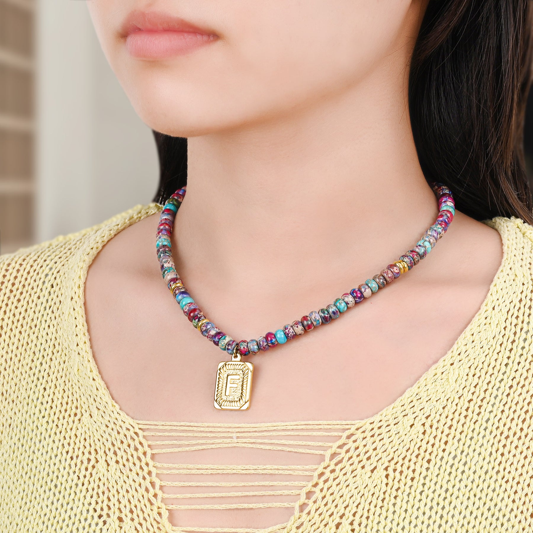 Purple Imperial Jasper Letter Necklace