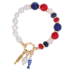 Lapis Pearl Charm Bracelet