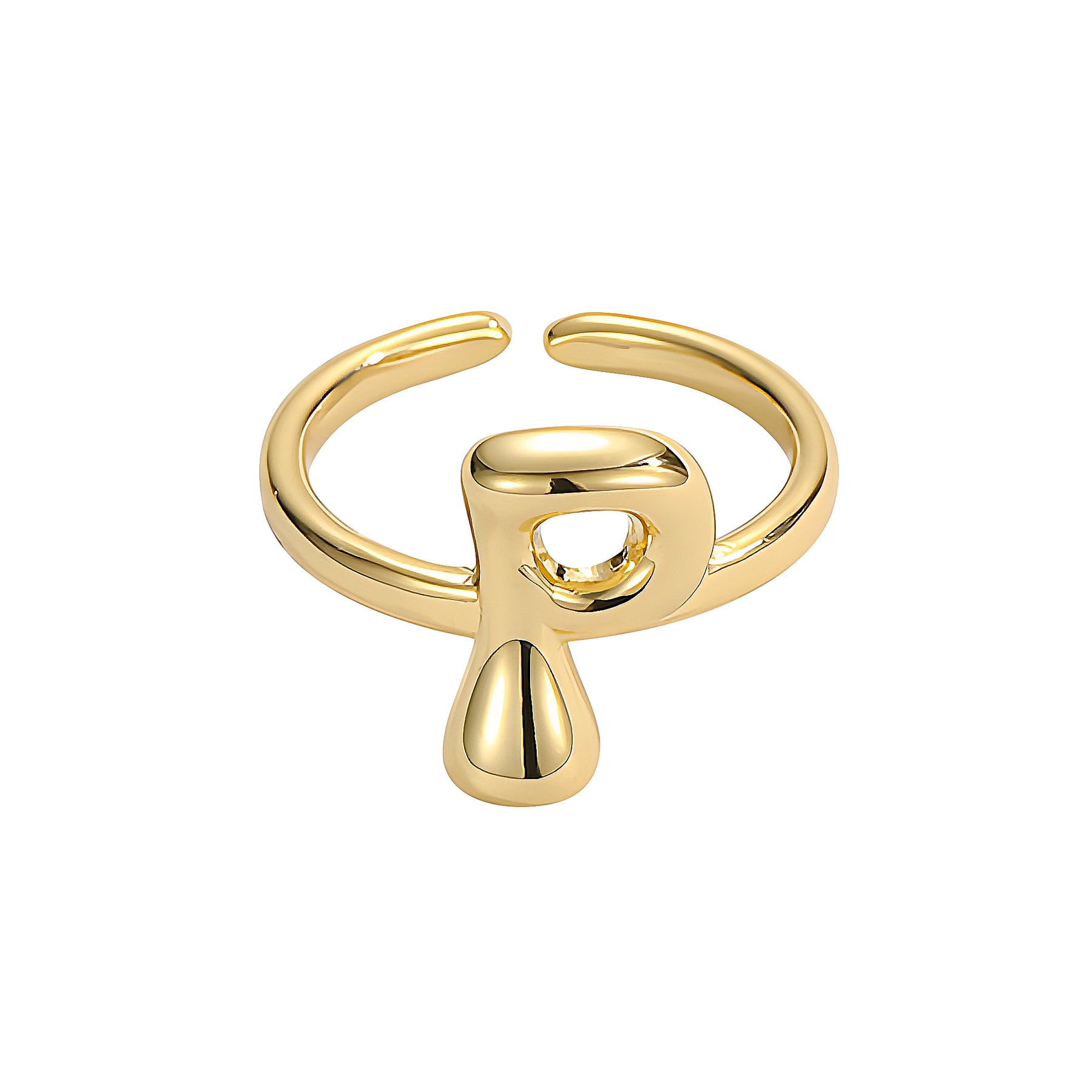 Golden Glow Bubble Letter Initial Ring