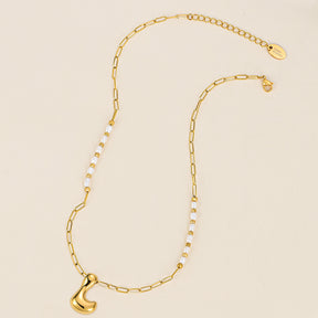Chic Bubble Pearl Initial Chain Necklace