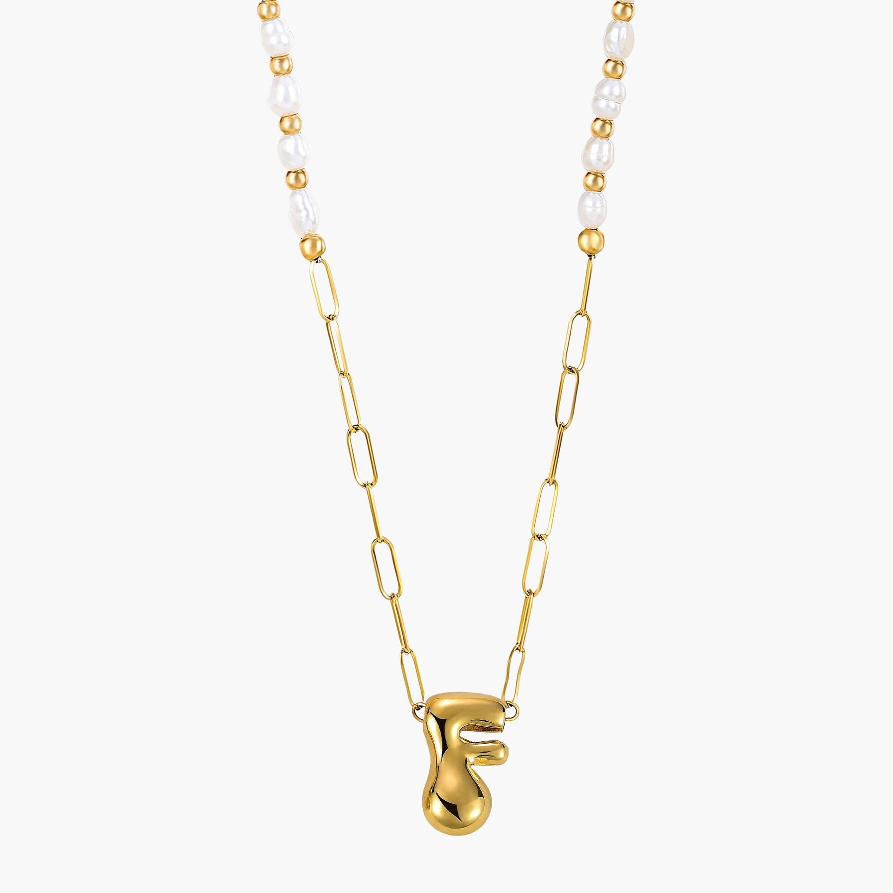 Chic Bubble Pearl Initial Chain Necklace