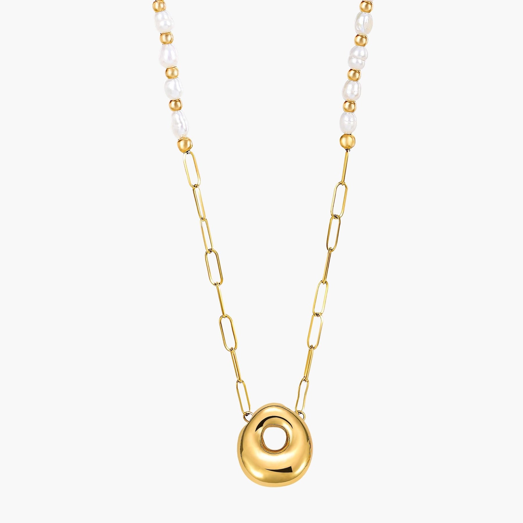 Chic Bubble Pearl Initial Chain Necklace