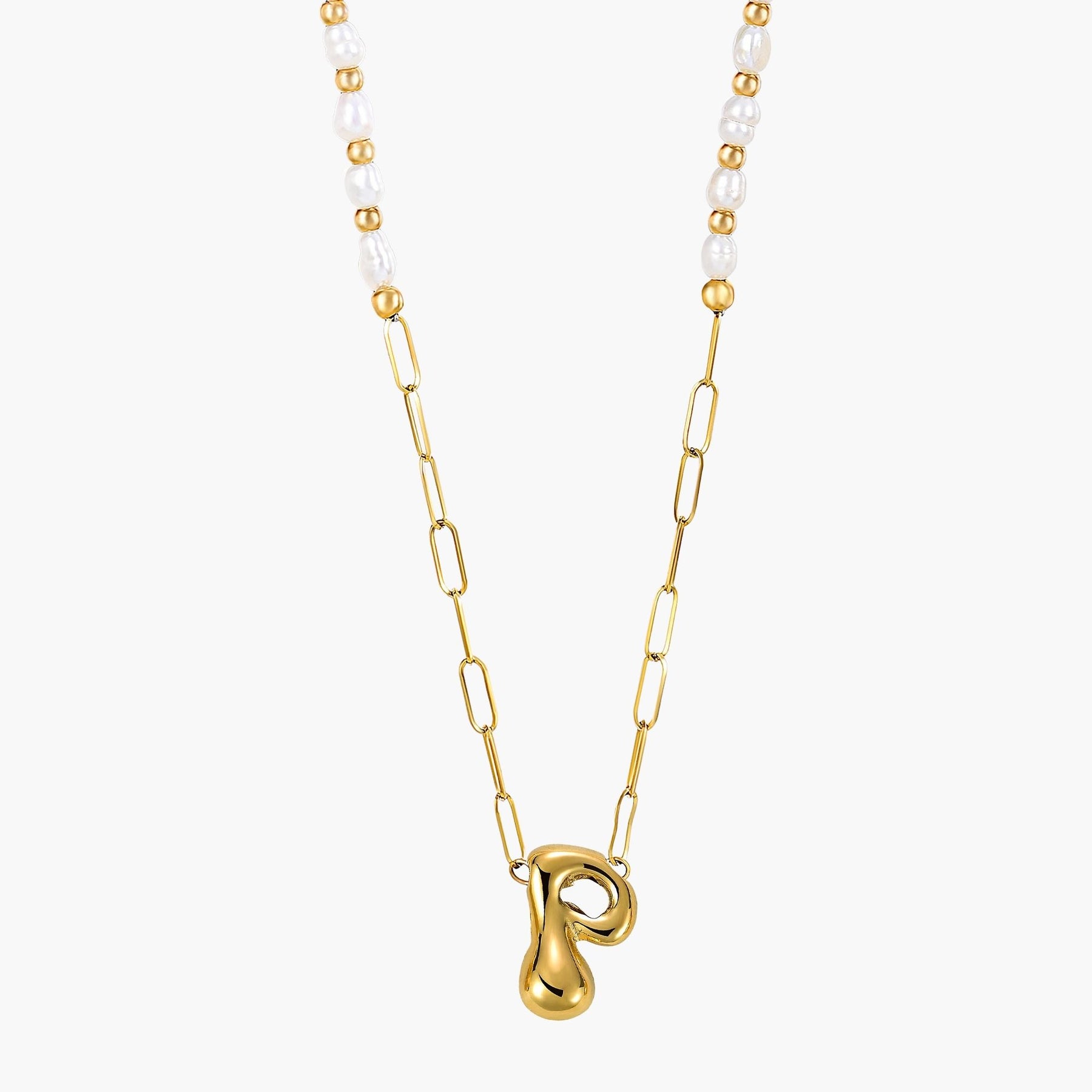 Chic Bubble Pearl Initial Chain Necklace