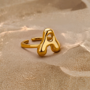 Golden Glow Bubble Letter Initial Ring