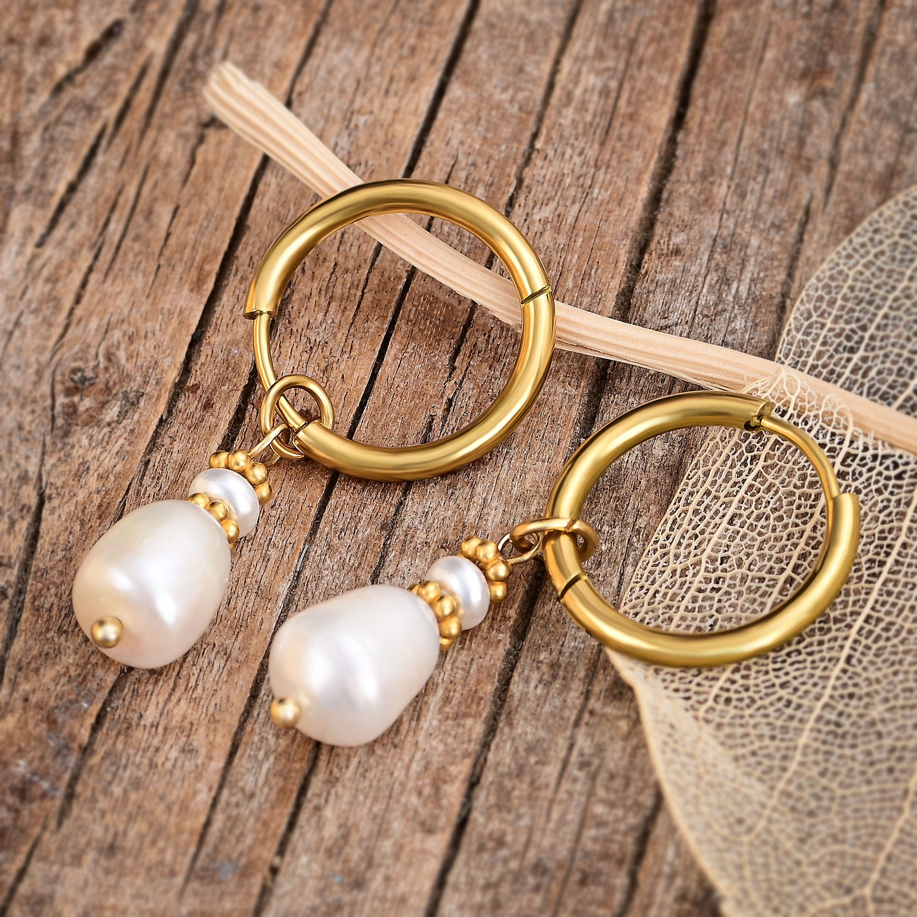 Golden Grace Pearl & Agate Hoop Earrings