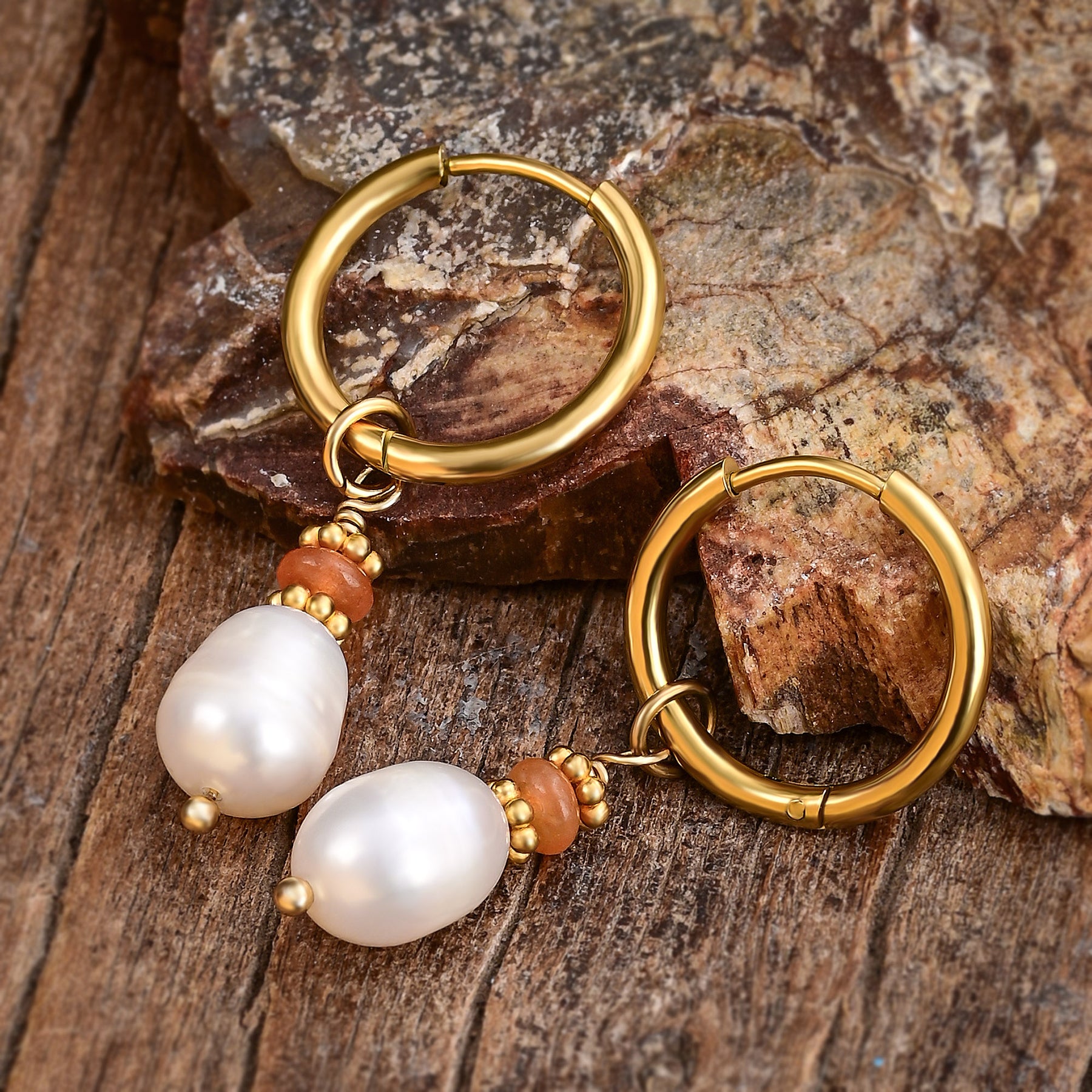 Golden Grace Pearl & Aventurine Agate Hoop Earrings