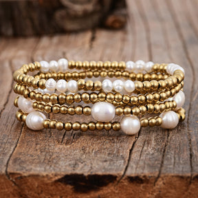 Gold and Pearl Bracelet Set