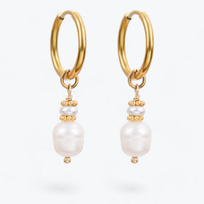 Golden Grace Pearl & Agate Hoop Earrings