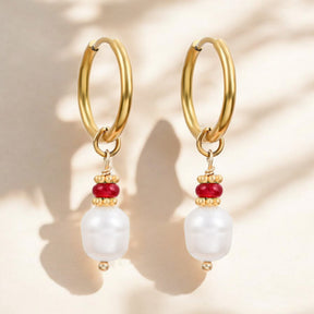 Golden Grace Pearl & Jade Agate Hoop Earrings