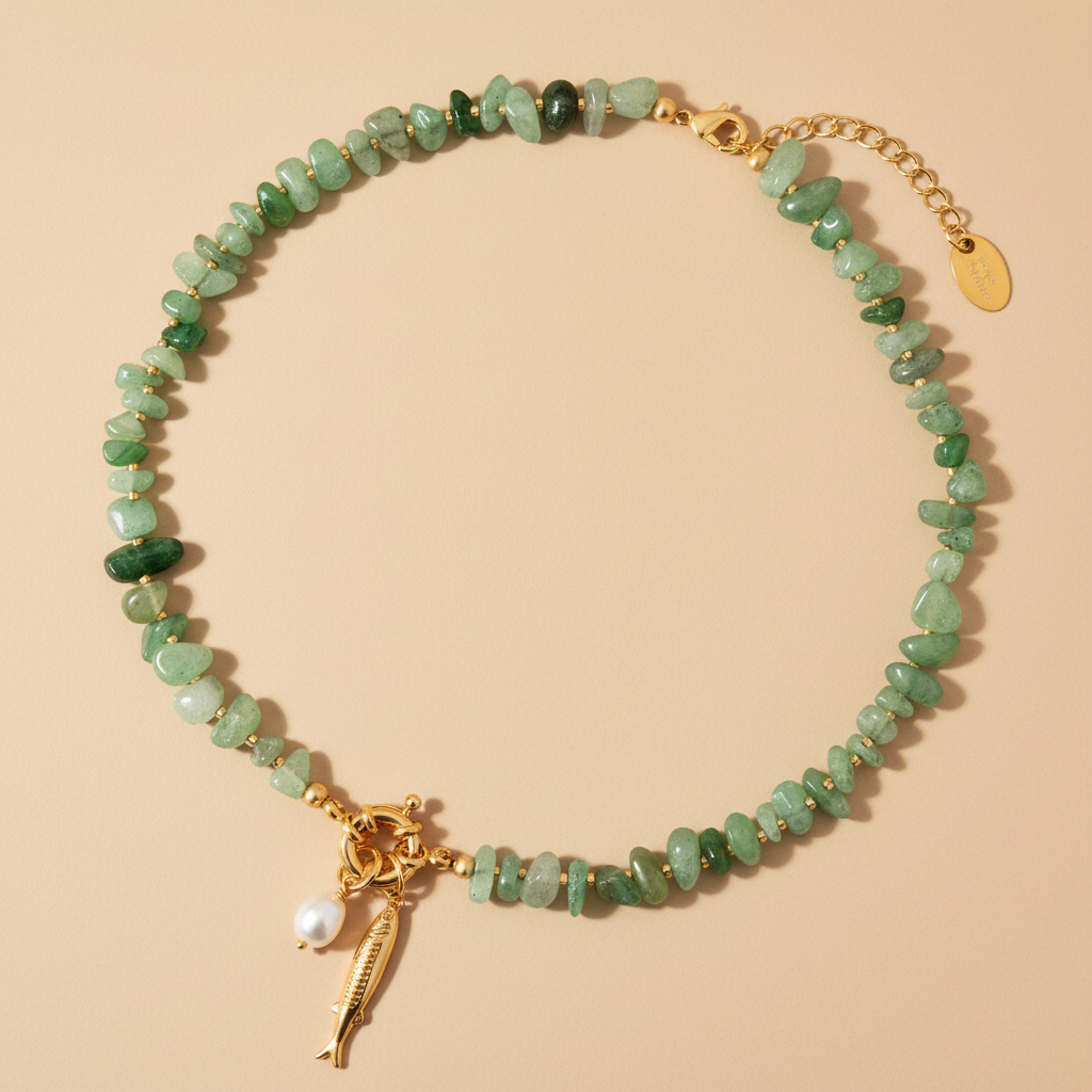 Aventurine Pearl Charm Necklace