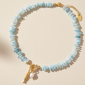Aquamarine Pearl Charm Necklace