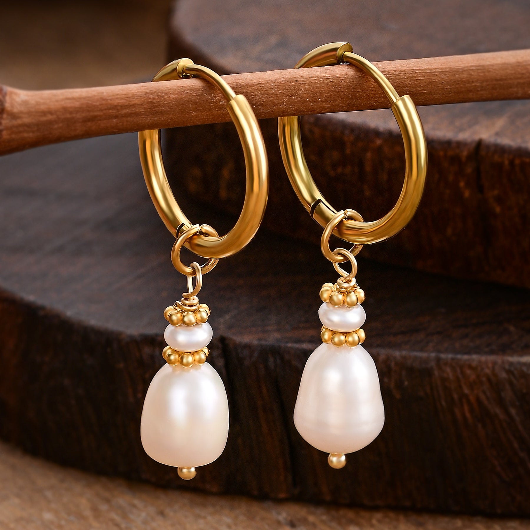 Golden Grace Pearl & Agate Hoop Earrings