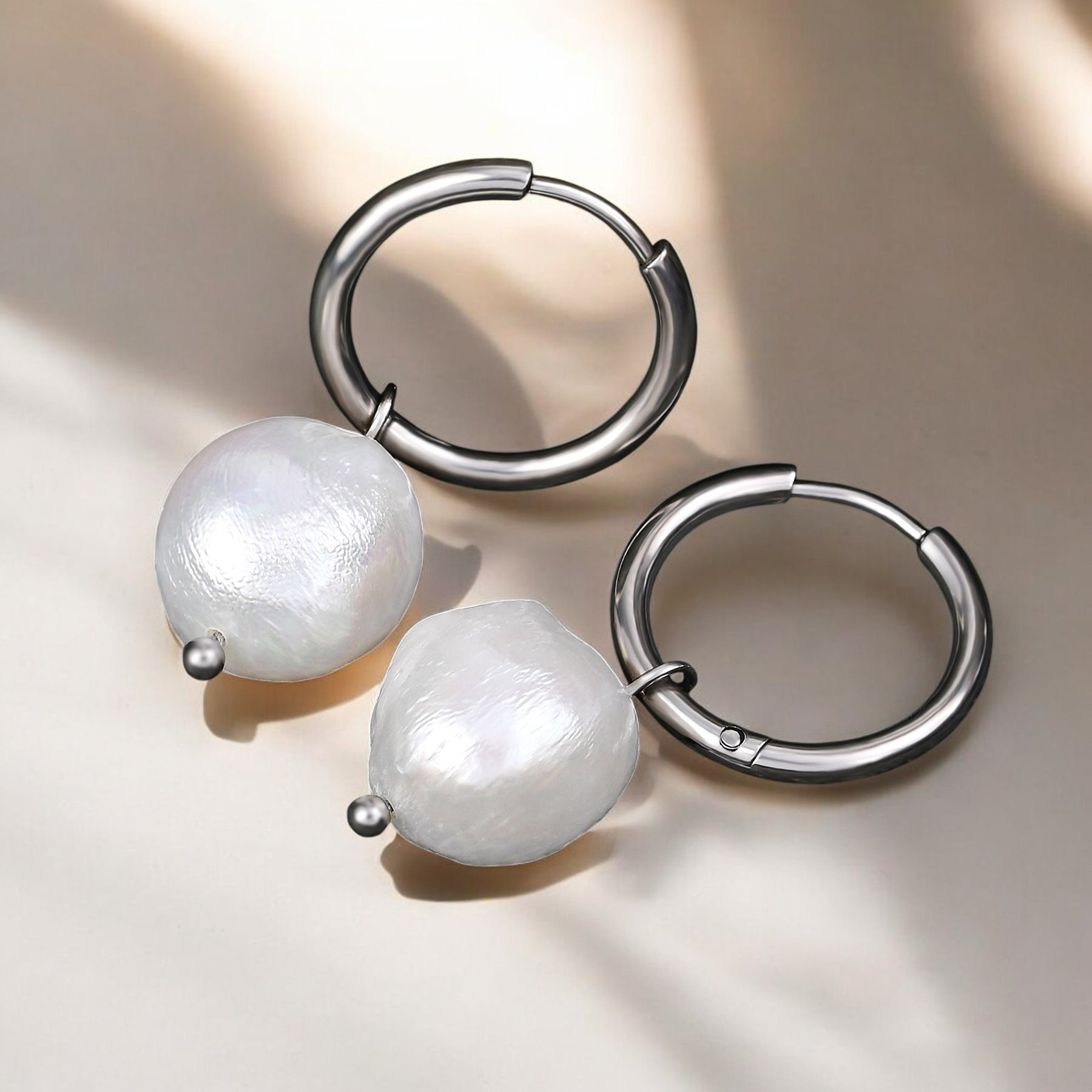 Silver Pearl Charm Hoop Earrings