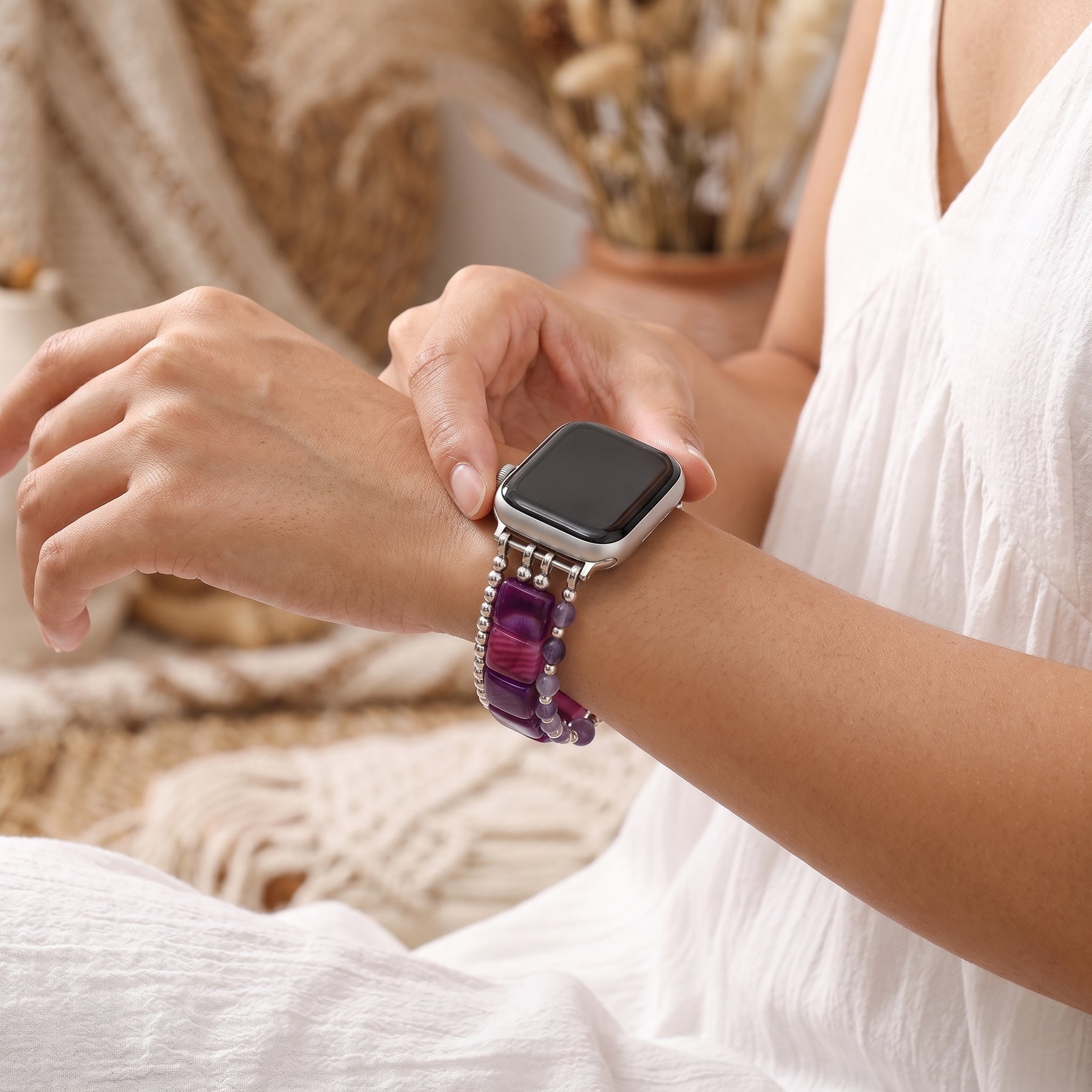 Wild Grace Agate Stretch Apple Watch Strap