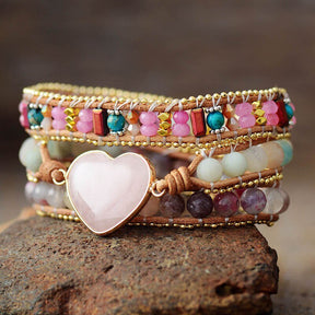 Dreamy Rose Quartz Heart Wrap Bracelet - Cape Diablo